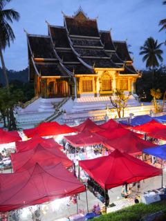 night market and the haw pha bang temple. luang prabang.