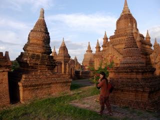 julia exploring temples in the late afternoon. bagan.