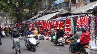 christmas is huge in hanoi, and we just so happened to be staying in the santa shopping district. hanoi.
